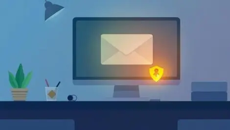 Realistic office workspace computer screen suspicious email phishing threats