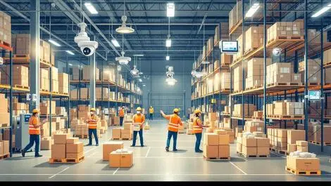 Advanced cameras sensors indonesian warehouse automation busy shelves