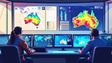 Australian scientists monitoring earth science data in modern control room
