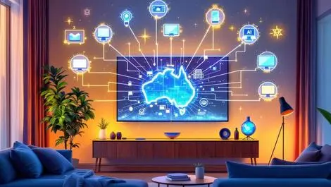 Network of smart tvs connected to data nodes ai insights australia