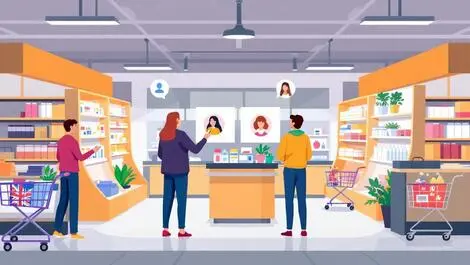 Uk retail stores shelves shopping carts digital screens ai assistants