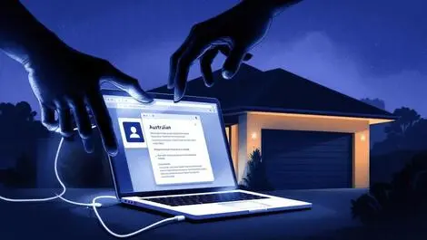 Illustration australian house computer email shadowy hand cybercrime property