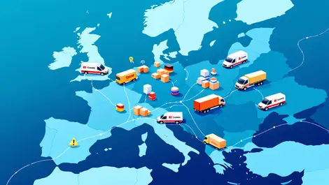 Ecommerce delivery vans packages map europe germany france spain routes