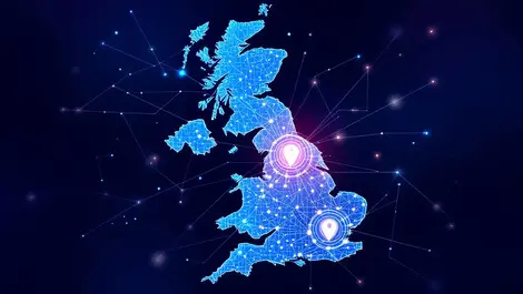 Interconnected digital nodes network map united kingdom cyber security growth