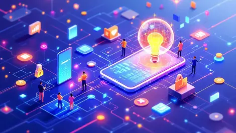 Modern graphic network interconnected digital devices glowing data nodes human collaboration global ai marketing campaigns