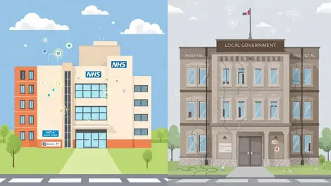 Modern nhs hospital digital sensors vs local government building outdated wiring tech readiness