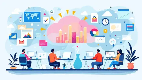 Developers collaborating global teamwork digital creation cloud tools