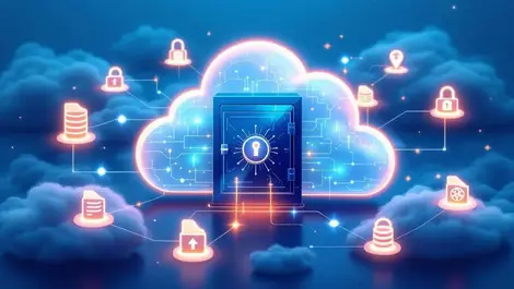Secure digital vault glowing clouds data protection ai cloud resilience