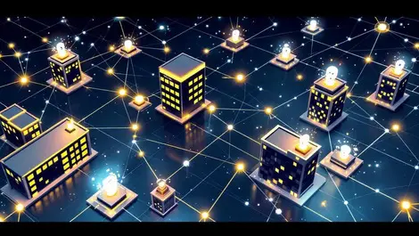 Uk office buildings connected by digital neural network ai integration