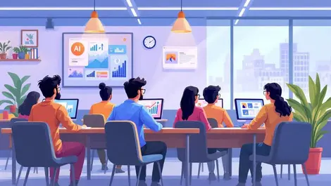 Indian engineers learning ai in modern classroom with computer screens education campus