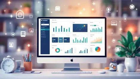 Desktop computer modern software dashboard ai automation productivity office canadian business