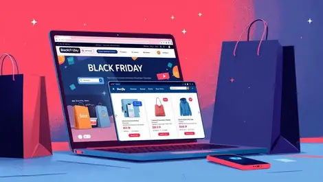Black friday online shopping laptop smartphone shopping bags sale