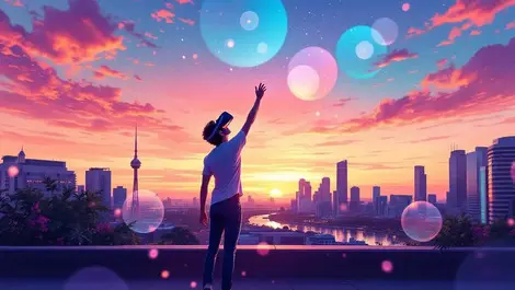 Australian rooftop sunset vr user extended reality brisbane city