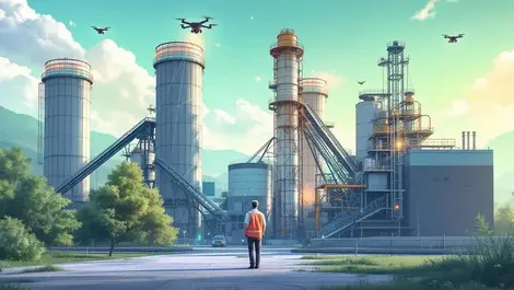 Smart iot enabled cement plant with drones and low emissions scene