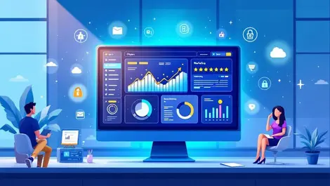 Digital dashboard rising charts marketing cloud security ecommerce