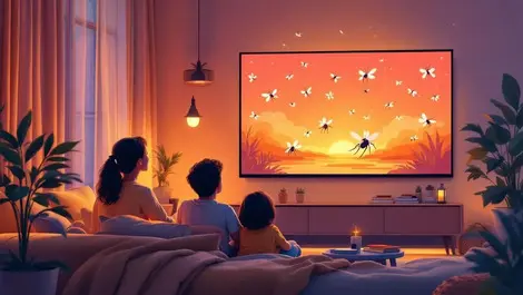 Cozy family living room connected tv monsoon health ad mosquitoes