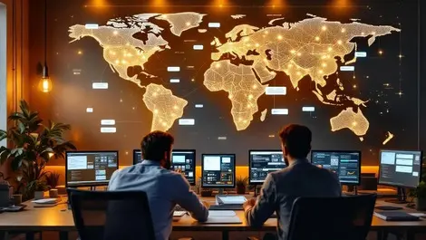 Modern indian it office digital world map chatbot collaboration