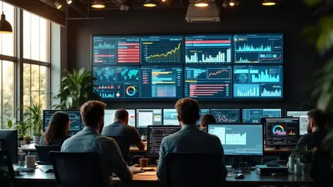 Modern devops ops room smooth monitoring dashboards high activity