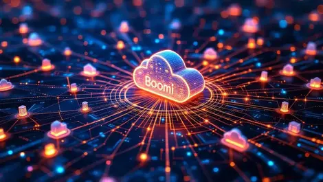 Glowing neural network cloud servers ai agents boomi hub automation
