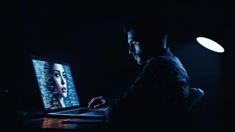Australian man lit by laptop catfishing pixel woman stealing wallet