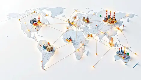 Glowing world map iot network with smart cities and industry