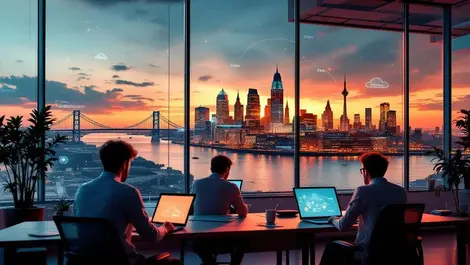 Modern office collage london lisbon york graduates cloud network