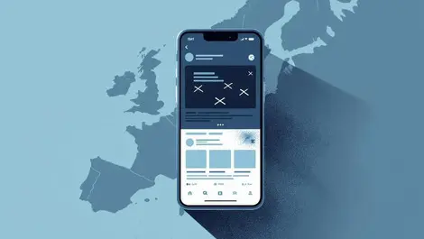 Europe smartphone social feed blocking shady ads flat design