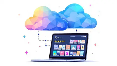 Interlocking clouds laptop product grid real time data integration