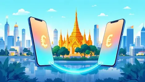Thai city skyline digital wallets cross border money transfer