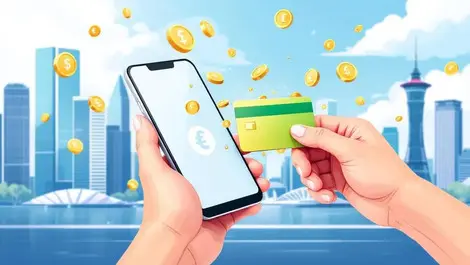 Sleek contactless card tap on phone singapore skyline global fx